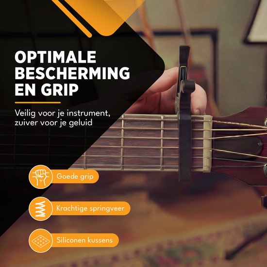 Finesse Universal-Kapodaster mit Plektren – Gitarre – Akustikgitarre – E-Gitarre – Ukulele – Schwarz