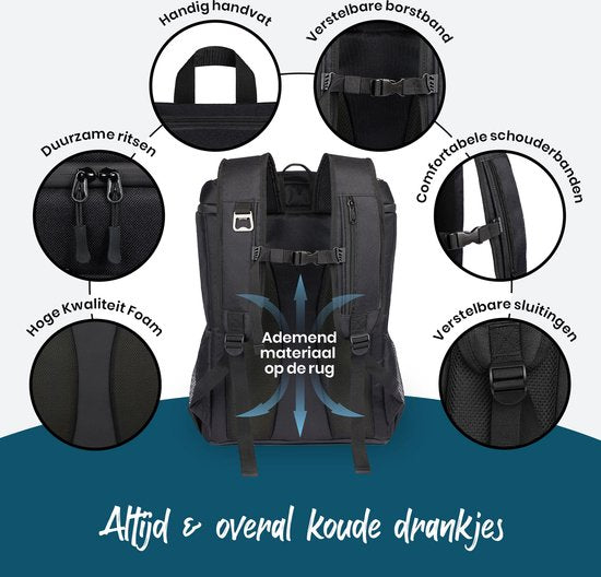 Sunflake Cool Backpack Large 30 Liter - Kühltaschen-Rucksack mit Flaschenöffner - XXL Cool Backpack für Männer & Frauen - Cooler Rucksack - Schwarz
