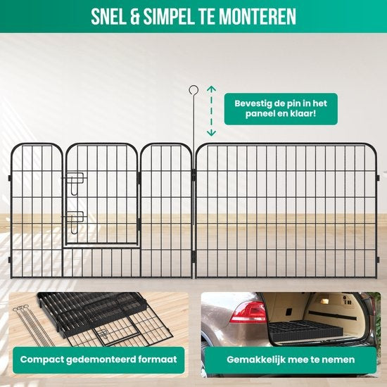 Avalo Puppyren AÃƒÃ‰Ã€Ãº210cm Opvouwbaar Zwart - 8 panelen 80x60cm - Dierenren / Konijnenren / Hondenren