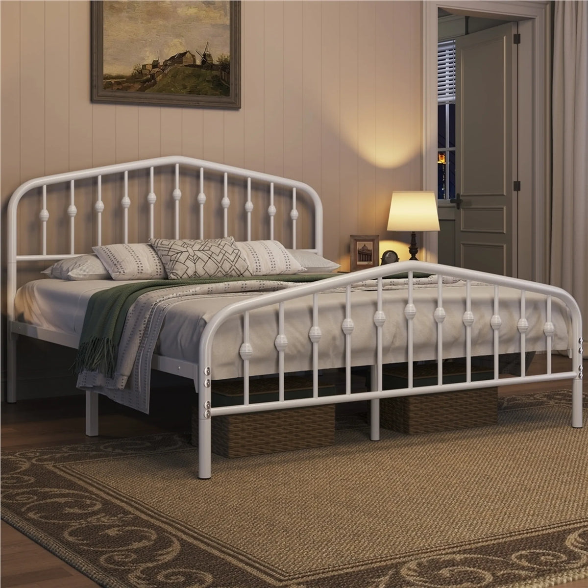 Yaheetech Klassisches Metallbett mit hohem Kopfteil 160 x 200 cm – Weiß – Metall