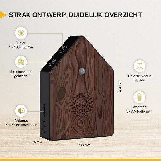 UPLY Vogelhaus mit Sound - Vogelhaus mit Sensor - 5 Naturgeräusche für Toilette/WC - Bewegungsmelder - Schalterbox - Geschenk - Inkl.