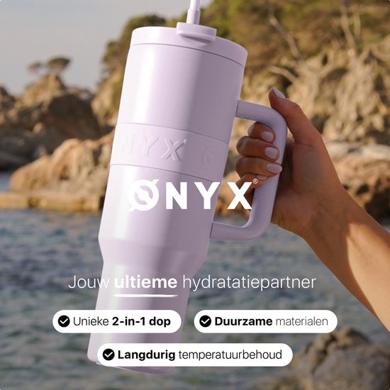 ONYX Trinkflasche mit Strohhalm 1,2 Liter - Trinkflasche für Kinder & Erwachsene - Thermosbecher Edelstahl Reisebecher - Motivationstrinker - Trinkbecher für die Schule - Pastell Lila