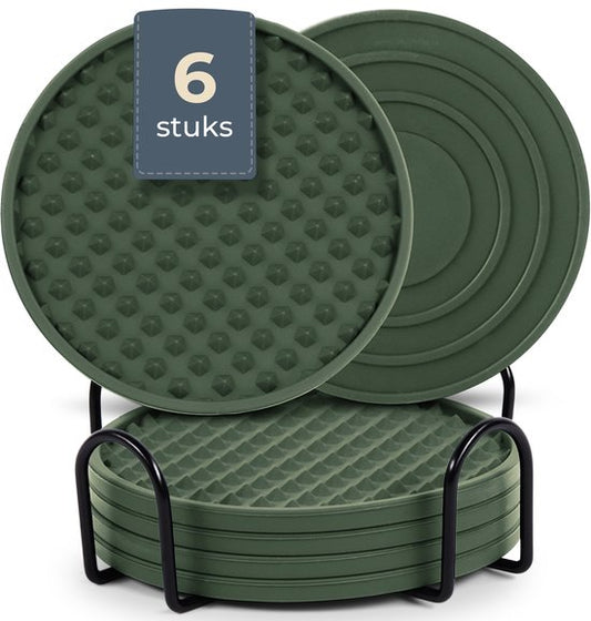 Castagnola Silikon-Untersetzer – Untersetzer für Gläser – Design-Untersetzer mit Halter – Untersetzer-Set – rutschfest – 6er-Set – Grün