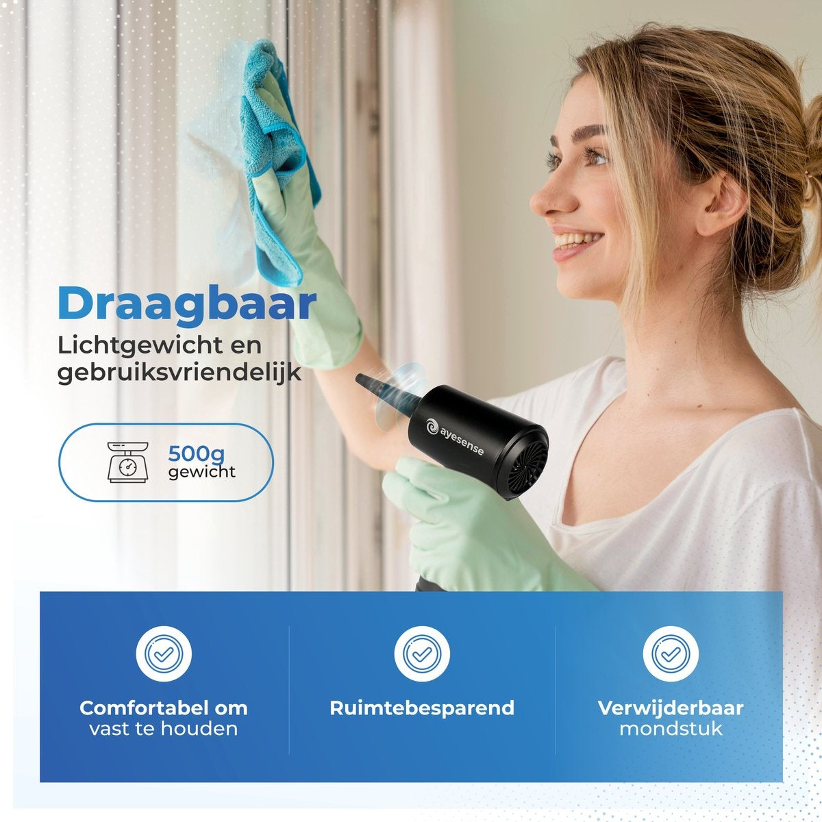 AyeSense Air Duster Pro - 8 Aufsätze - kabellos & wiederaufladbar - 52.000 U/min - Druckluft-Staubreiniger - Druckluft