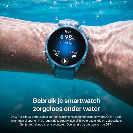 Otiume Modern Pulse GTR1 – Smartwatch – 46 mm AMOLED-Display – Dual-GPS – Telefonieren über Bluetooth – Schwarz