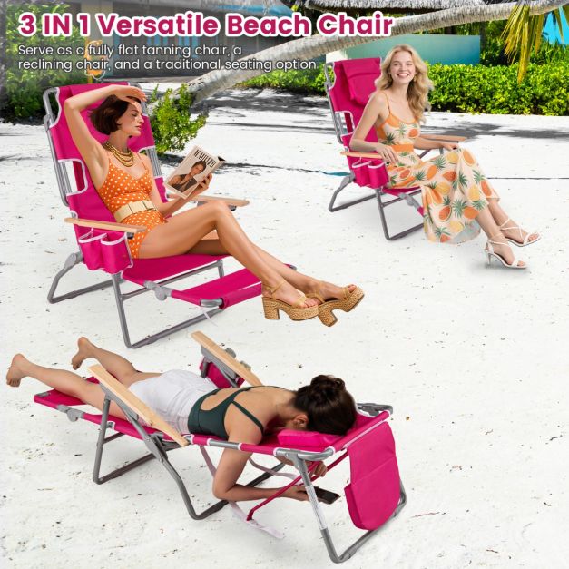 Coast Klappbarer Strandstuhl 66 x 149 x 56 cm – 3-in-1 – Fußstütze/Gesichtsausschnitt – Rosarot