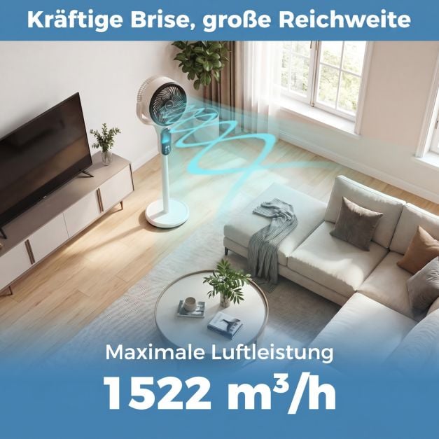 Coast Verstellbarer Stativventilator – 8 Geschwindigkeitsstufen – 54–96 cm – Weiß