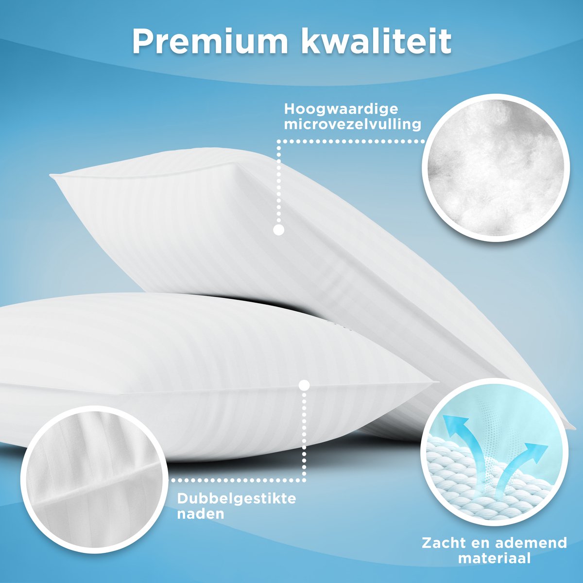 CozySense Kissen-Set, 2er-Pack – 50 x 70 cm – Weiß – Baumwollbezug – Weiche Mikrofaserfüllung