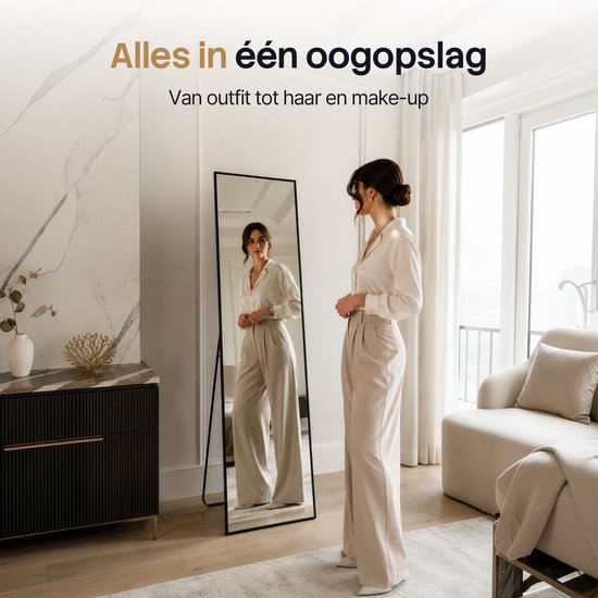 Infinity Goods Ganzkörperspiegel – Wandspiegel – Standspiegel in rechteckiger Form – luxuriöser Metallrahmen – 160 x 40 cm – Schwarz