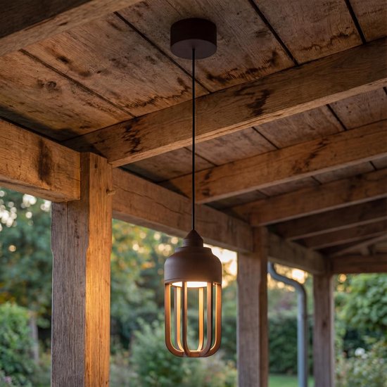 Lucide WELLS – Hängeleuchte für den Innen- und Außenbereich – Ø 10 cm – LED – 1x8 W, 2700 K – IP54 – Rostbraun | Essential