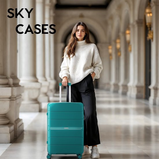 SKYCASES Urban Adventurer - Großer Reisekoffer - Zahlenschloss - 49x30x75cm - 110L - Reisekoffer mit Kofferschloss - Spinner-Räder - Grün