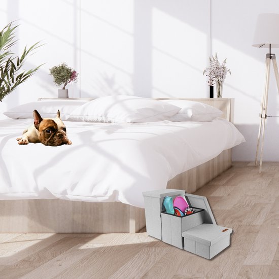 By Cee Cee Hundetreppe - Solid Model - Mit Lagerung - Für Sofa oder Bett - Bis zu 60 kg - Universal - Hellgrau