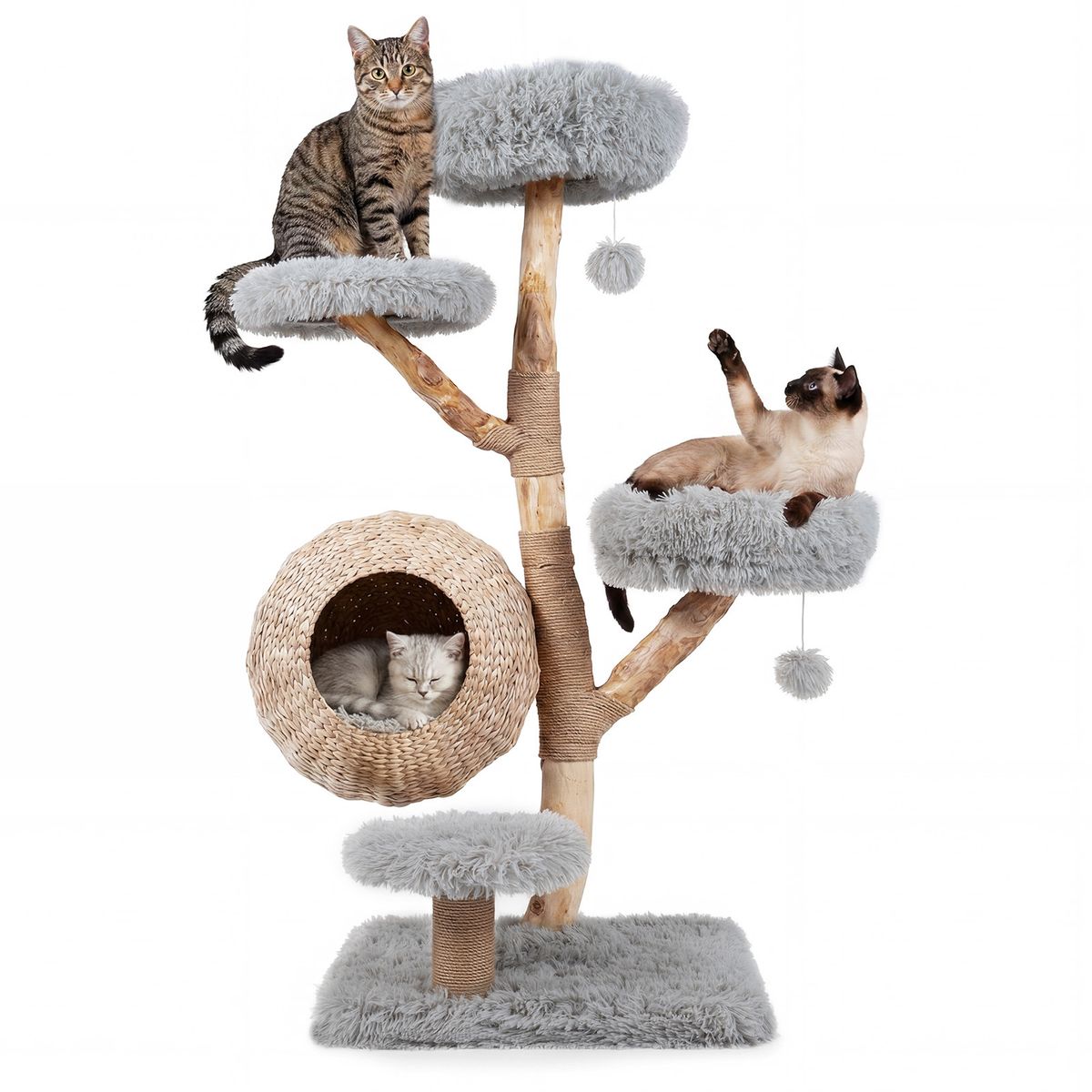 Coast Katzenbaum mit fünf Etagen – handgeflochtenes Katzenhaus – Kratzstämme aus Jute – grau