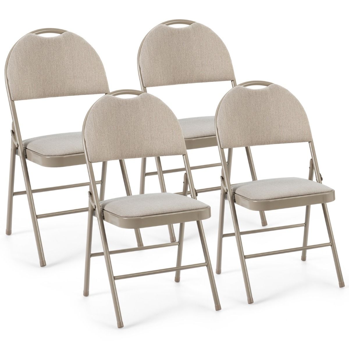 Coast 4-tlg. tragbares Klappstuhl-Set - Metallgestell, gepolsterter Sitz und stoffbezogene Rückenlehne, Beige, 47 x 50 x 88,5 cm