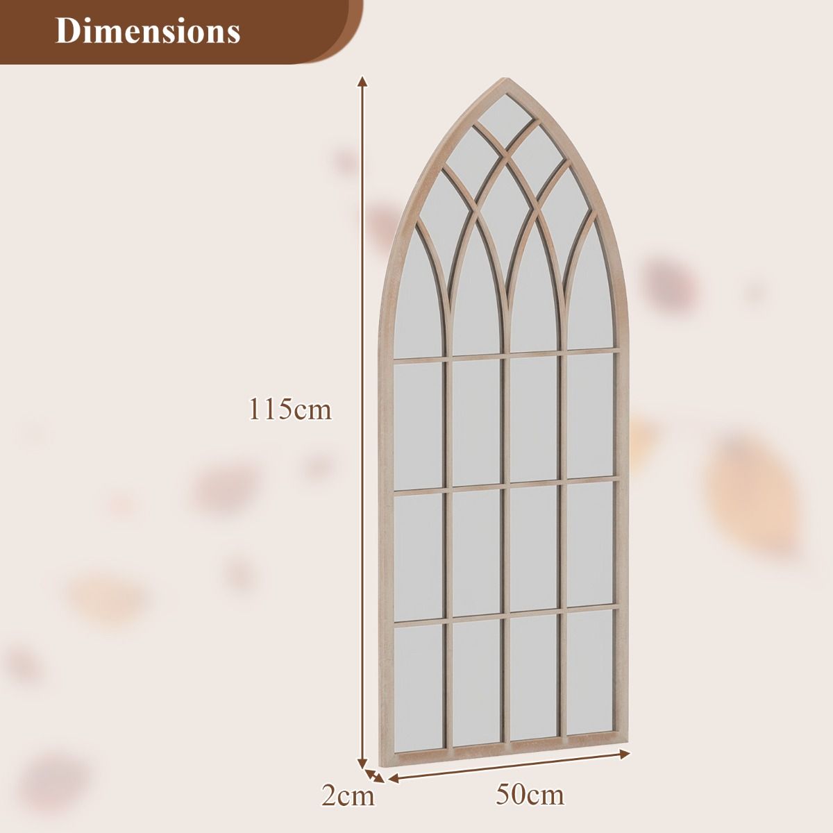 Coast Fensterrahmen-Spiegel – gebogener Wandspiegel – Metallrahmen – rustikales Grau – 115 x 50 cm