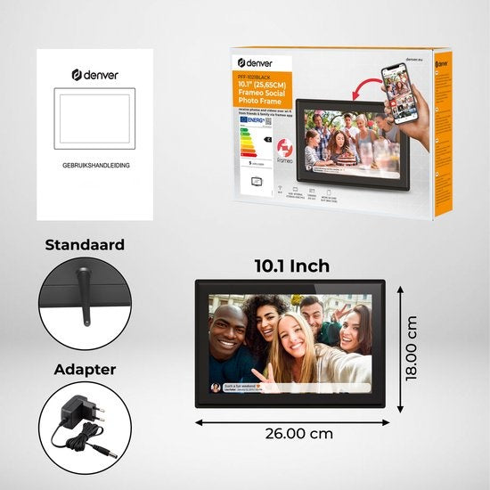 Denver Digitaler Fotorahmen - 10,1 Zoll - FLAT DESIGN - HD - Frameo App - WiFi - IPS Touchscreen - 16GB