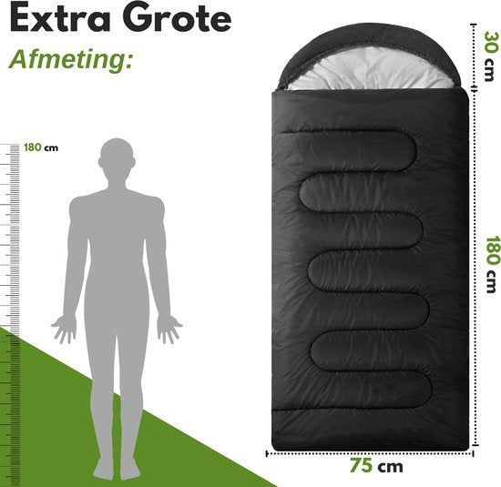 Vertrex Tri-Season Adventure Mumienschlafsack - Schlafsäcke Erwachsene - Camping - Schwarz