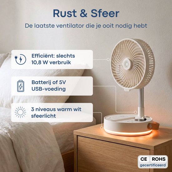 Aironex faltbarer, tragbarer Ventilator – Leiser Tisch- und Standventilator – USB-aufladbar und kabellos mit LED-Licht – Kompakter Mini-Ventilator für Schreibtisch, Schlafzimmer, Zuhause, Büro und Camping – Ventilatoren