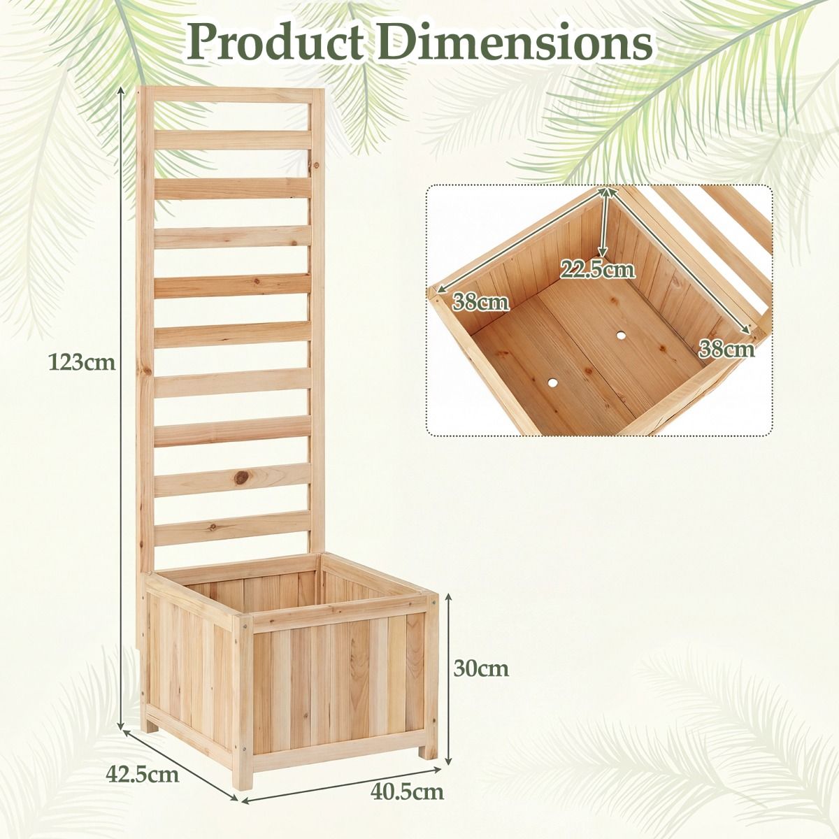 Coast Hochbeet aus Holz mit Klettergitter – mit Abflusslöchern – verstellbare Seitenteile – naturfarben – 123 cm