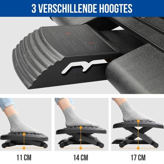 Strex Fußstütze Ergonomisch - Verstellbar - Anti-Rutsch - 34 x 44 x 11 cm - Schwarz