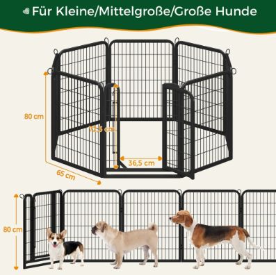 Yaheetech Puppy Spielbox, 8-teilig – Schwarz – 200 x 68 x 80 cm – Zusammenklappbar