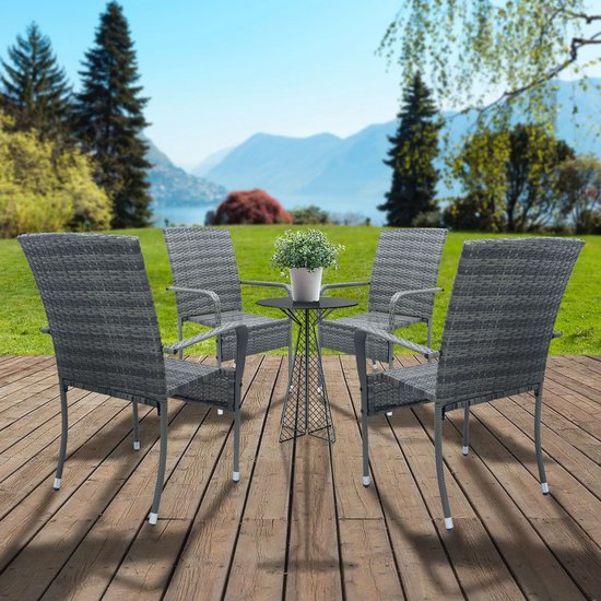 Polyrotan Gartenstühle Yoro - 4 Stück - Grau - Stapelbar
