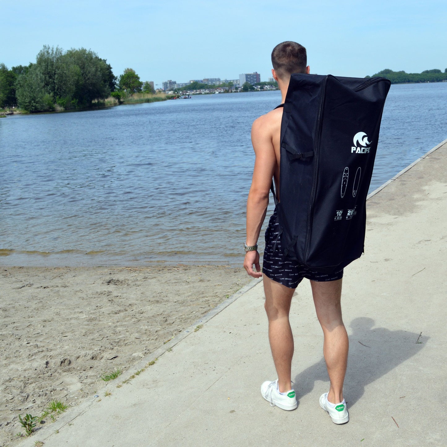 Pacific SUP - Aufblasbares Stand Up Paddel Board - Premium Version - 305cm - 100kg Tragkraft - Grün/Weiß