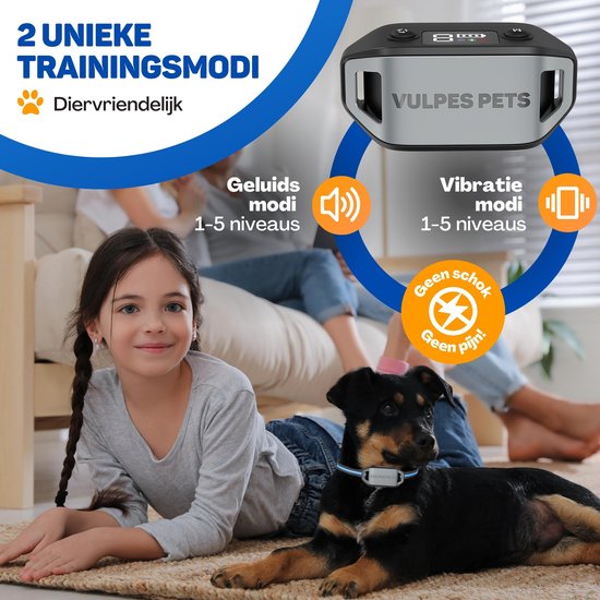 Vulpes Goods® Anti-Bell-Halsband MAX - Erziehungshalsband ohne Schock - Anti-Bell-Gerät für kleine und große Hunde - wasserdicht - wiederaufladbar - Vibration und Audio - 3 zusätzliche Halsbänder