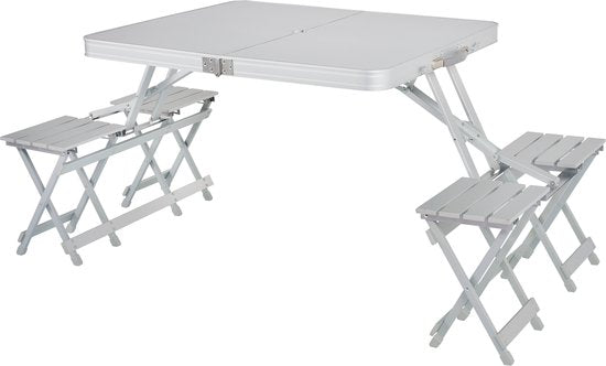 Campart Campingtisch TA-0875 – Picknicktisch-Set für 4 Personen – Zusammenklappbarer und leicht zu transportierender Picknicktisch – Wetterfest – Weiß