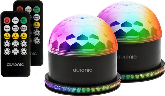 Auronic Rotierende Discolampe - Duo Pack - Discokugel - LED - Discolicht - Ferngesteuert und musikgesteuert - Kinder/Erwachsene