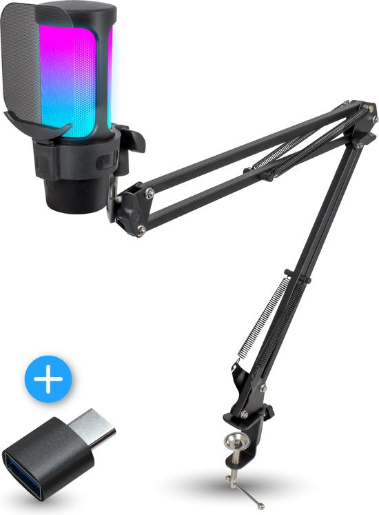 Nuvance - USB-Mikrofon mit Arm - für PC und Gaming-Mikrofon - mit Rauschfilter - inklusive USB-C-Konverter - Streaming-Mikrofon - RGB