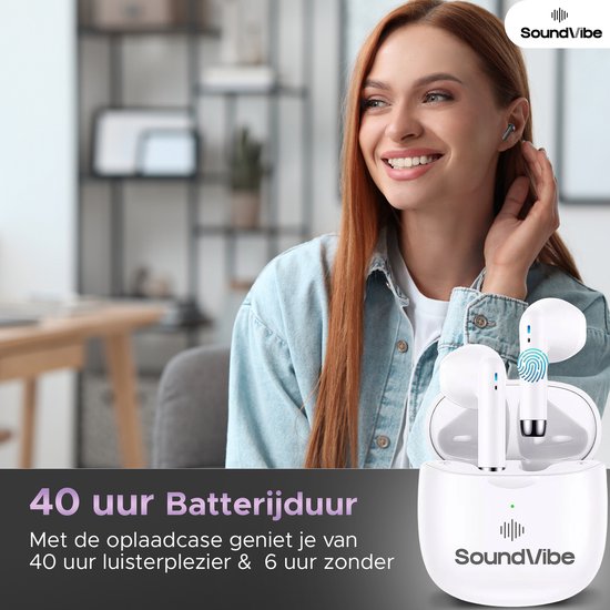 SoundVibe® - Kabellose Kopfhörer mit Geräuschunterdrückung - Weiß - Bluetooth-Kopfhörer - Kopfhörer mit Geräuschunterdrückung - Kabellose Kopfhörer - Kabellose Kopfhörer