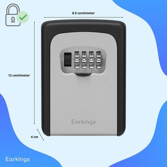 EarKings Schlüsseltresor mit Wandhalterung - Schlüsseltresor mit Code für draußen - Safe mit Zahlenschloss Grau