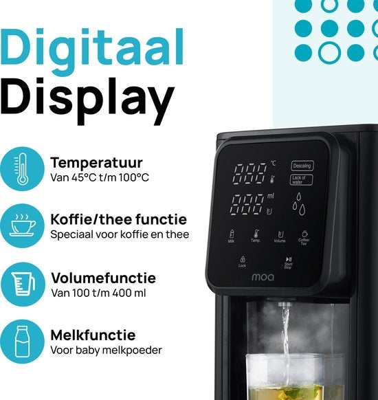 MOA Heißwasserspender - Wasserkocher - Temperatureinstellung - Mengeneinstellung - Digitalanzeige - abnehmbarer Wassertank - 3 Liter - Schwarz- HWD30B