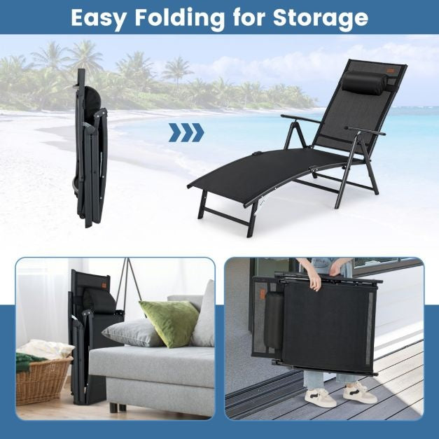Coast Sun Lounger Gartenliege mit Kopfstütze 7 verstellbare Rückenlehnen schwarz