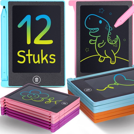 Partizzle 12x Magnetische Zeichentafel für Kinder - Mini Kreidetafel / LCD Zeichentablett mit Bildschirm - Kreatives Zeichnen - Handout Geschenke Lernspielzeug Zeichentafel - Kleine Handout Geschenke - Grabbelton Treat Geschenke - 11 cm / 4 Farben