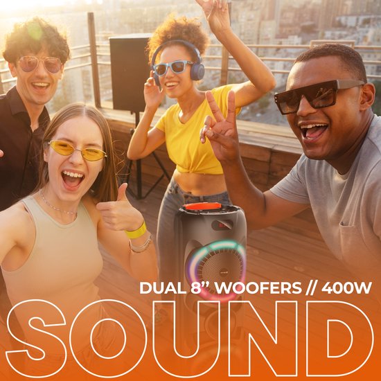 Denver Bluetooth Lautsprecher Party Box - Disco Lichter - Party Box - Inkl. Drahtloses Mikrofon & Fernbedienung - BPS459