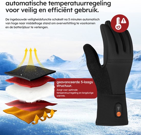 Beheizte Handschuhe - Light L - 3 Einstellungen - Elektrische Handschuhe - Wasser- und winddicht - Wiederaufladbare beheizte Handschuhe - Schwarz - Saaf Comfort