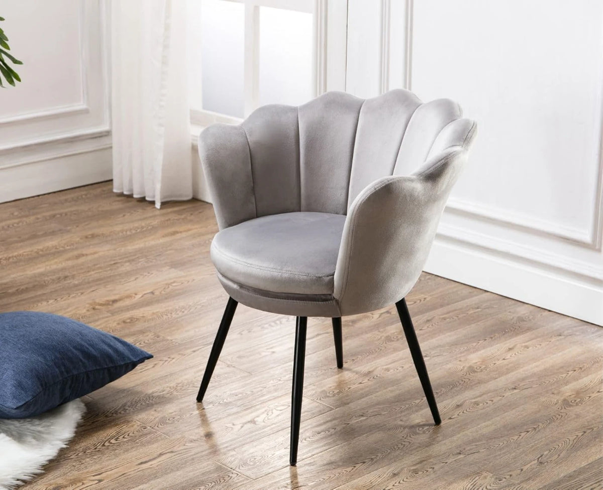 Ya-Home Sessel – Rückenlehne in Blumenform – Graues Wildleder – 70 x 60 x 76 cm