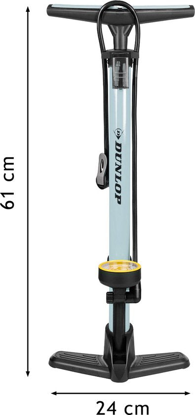 Dunlop Fahrradpumpe mit Manometer - Fahrradpumpe für Dunlop, Schrader und französische Ventile - Standpumpe inkl. Adapter für Wasserspielzeug und Bälle