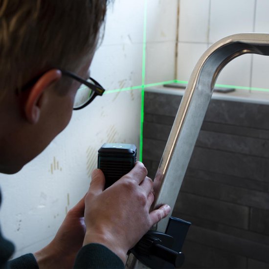 VONROC Kreuzlinienlaser - Grün - Selbstnivellierend - 18 Meter - inkl. Halterung, Aufbewahrungstasche