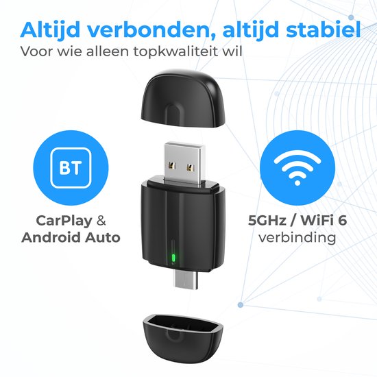 Nuvance CarPlay-Dongle – Kompatibel mit Android Auto und CarPlay – 2-in-1 – Bluetooth-Dongle – CarPlay kabellos – USB und USB-C