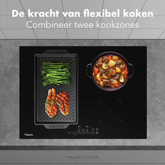 KitchenBrothers - Eingebautes Induktionskochfeld - 70 cm - 4 Kochzonen (2800W pro Zone) - Flex Zone & Turbo Boost - Glas & Keramik - Schwarz