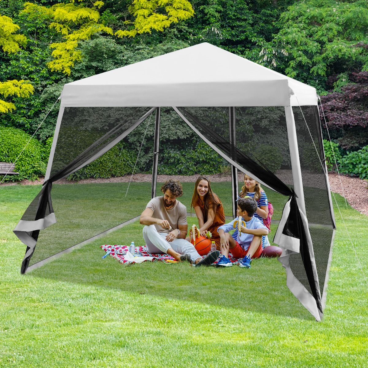 Coast Pop-up-Gartenpavillon – mit Moskitonetz und Sandsäcken – zusammenklappbar – grau