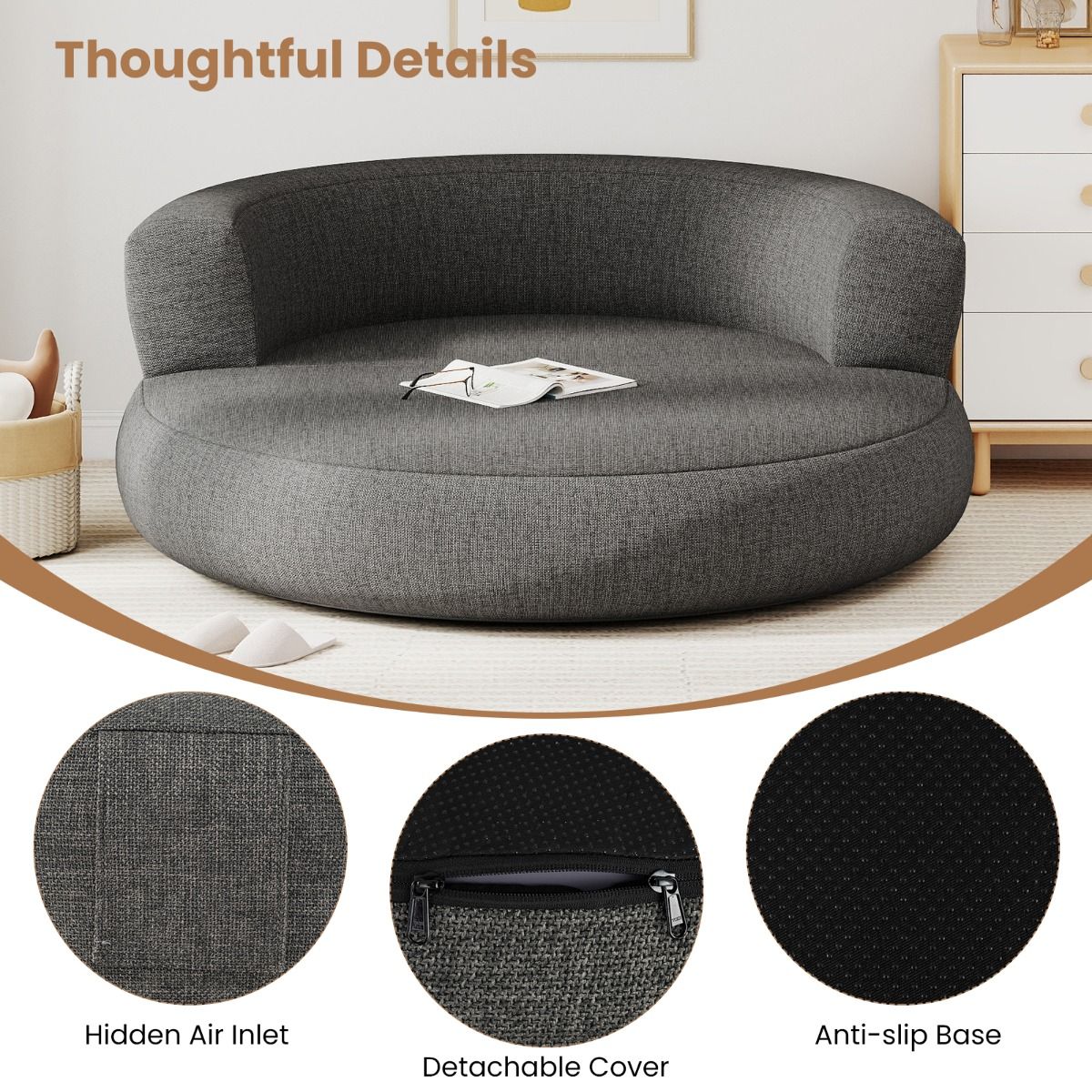 Coast Aufblasbare Couch – ergonomisches Design – abnehmbarer Bezug – grau – 160 x 164 x 61 cm