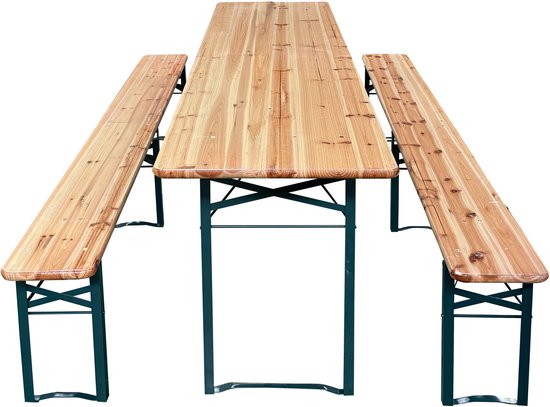 AXI Toon Biertisch-Set – Klapptisch und 2 Bänke – 220 cm – Stahlgestell & Holz – Mit Gummifüßen – Picknicktisch für den Außenbereich
