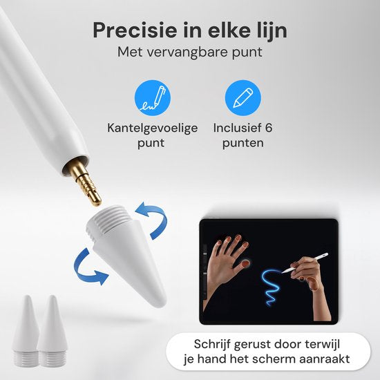 Nuvance Stylus-Stift – Geeignet für Apple iPad 2018–2026 – Touchscreen-Stift – Inkl. 6 Spitzen – Pencil