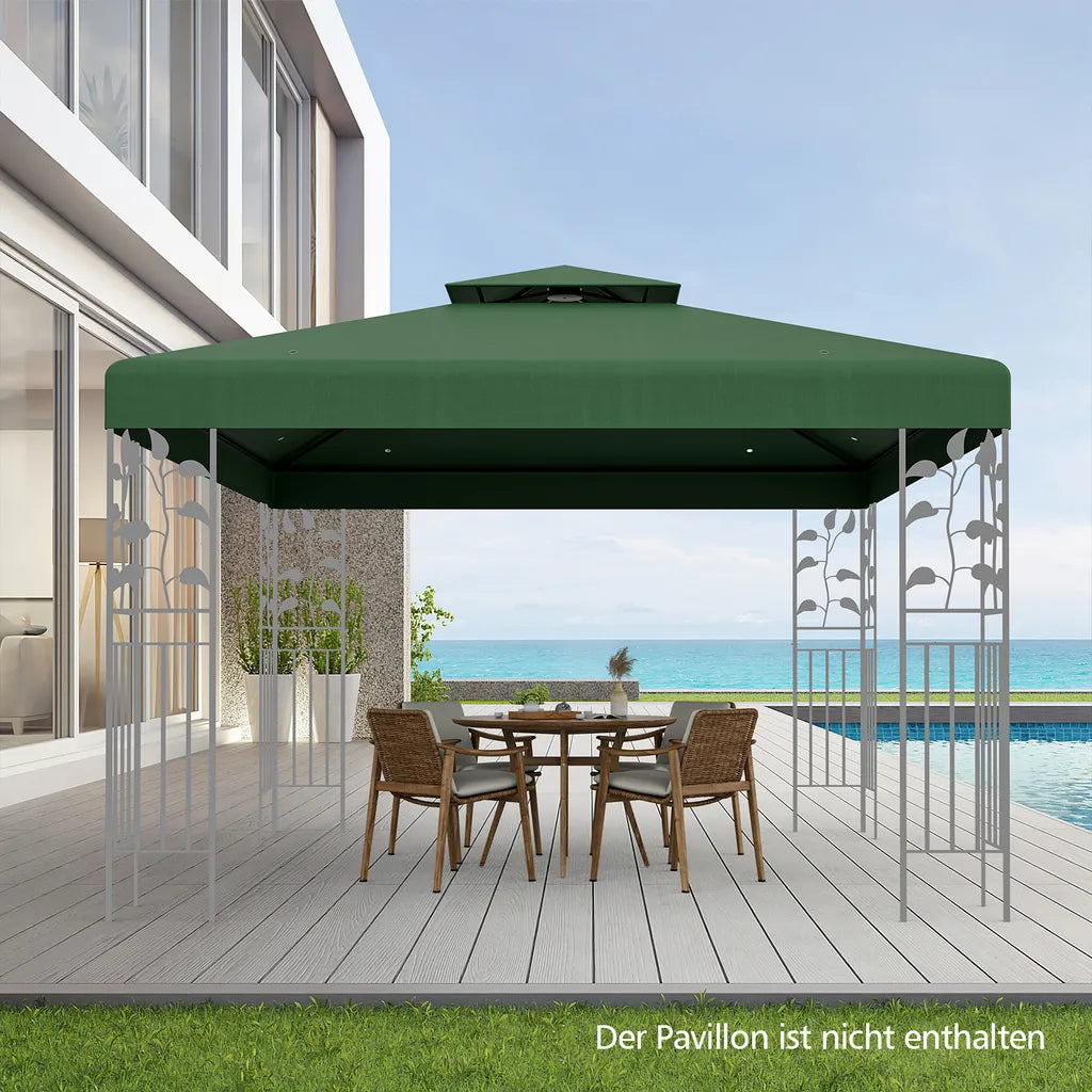 Coast Double Ersatzdach für Pavillon - 3 x 3 m mit Entwässerungslöchern und Klettverschluss - Dunkelgrün