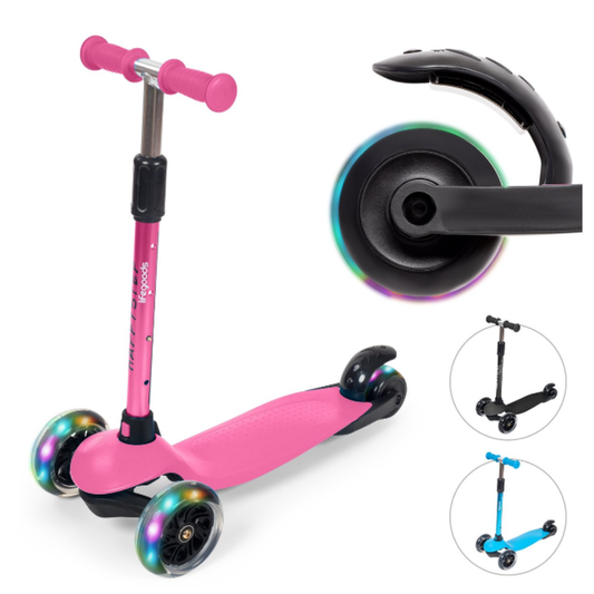 LifeGoods HappyStep - Kinderroller - Alter 2-5 Jahre - 3 leuchtende Räder - Jungen/Mädchen - Pink