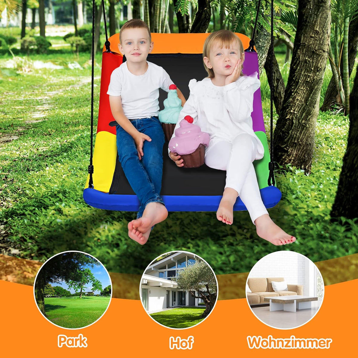 Coast Nest Skel Kinderschaukel für den Baum mit 100–160 cm verstellbarem Seil, farbig, 123 x 45 cm
